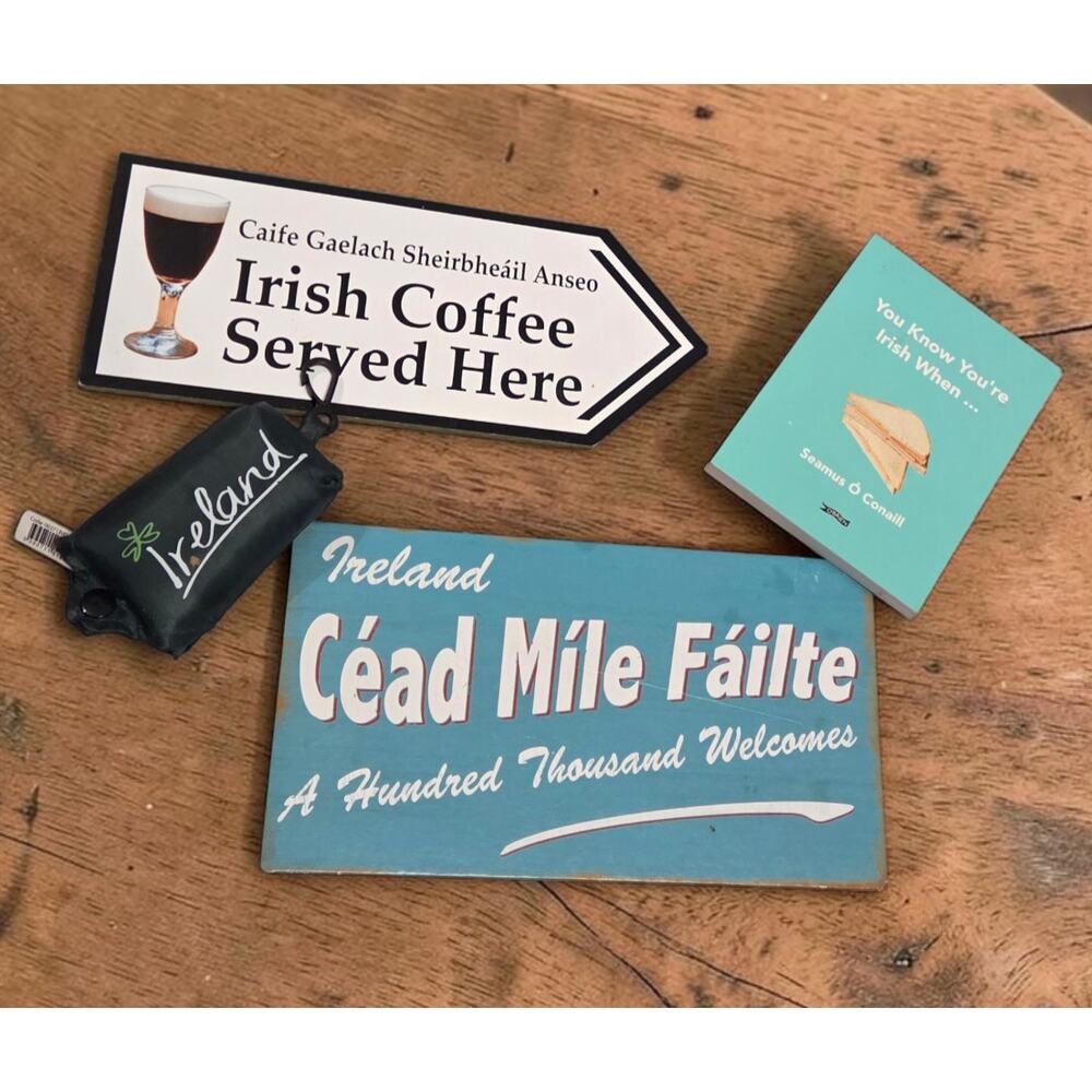 Irish Lot 2 Signs 1 Book 1 Reusable Shopping Bag All from Ireland New Lot